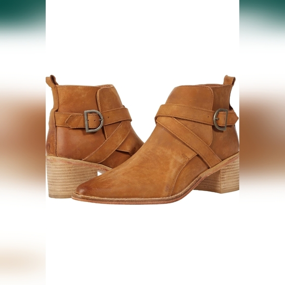 Free People, Back Loop Leather Ankle Boot, Tan, Size 37.5/7.5 - Picture 2 of 10